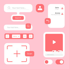 Minimal UI Kit Components for Mobile App Design in Pink Theme