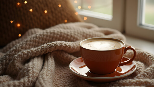 Tranquil coffee moment in a cozy interior setting
