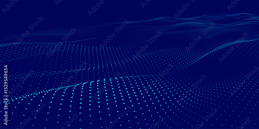 Poster futuristic dot wave. abstract digital particle wave. technology background. colored musical wave. da