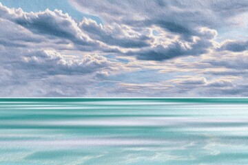 Obraz premium Peaceful Seascape Dream: Teal Ocean and Soft Clouds