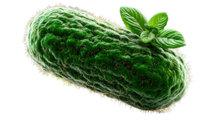Microbe of Life: A detailed rendering of a vibrant, plant-like microbe adorned with fresh leaves, symbolizing growth, freshness, and natural processes.