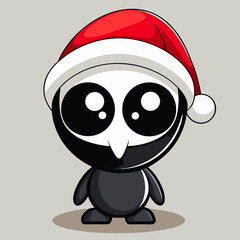 Cute Alien in Santa Hat Cartoon Christmas Sci Fi Character Illustration