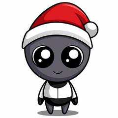 Cute Alien in Santa Hat Cartoon Christmas Sci Fi Character Illustration