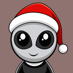 Cute Alien in Santa Hat Cartoon Christmas Sci Fi Character Illustration