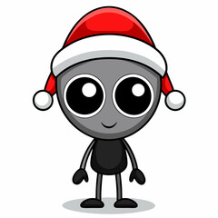 Cute Alien in Santa Hat Cartoon Christmas Sci Fi Character Illustration