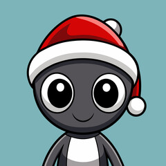 Cute Alien in Santa Hat Cartoon Christmas Sci Fi Character Illustration