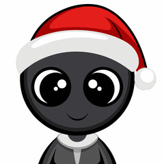Cute Alien in Santa Hat Cartoon Christmas Sci Fi Character Illustration