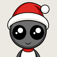 Cute Alien in Santa Hat Cartoon Christmas Sci Fi Character Illustration