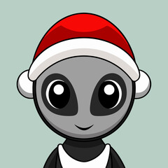 Cute Alien in Santa Hat Cartoon Christmas Sci Fi Character Illustration