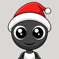 Cute Alien in Santa Hat Cartoon Christmas Sci Fi Character Illustration