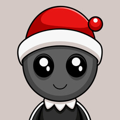 Cute Alien in Santa Hat Cartoon Christmas Sci Fi Character Illustration