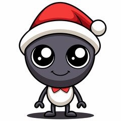 Cute Alien in Santa Hat Cartoon Christmas Sci Fi Character Illustration