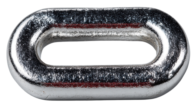 Isolated Silver Chain Link: A single, lustrous silver chain link stands alone, symbolizing connection, strength, and unity.