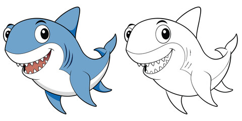 Coloring book for kids cartoon shark smile vector illustration