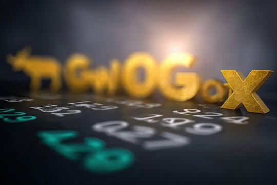 Golden Letters and Moose Symbol on Dark Background with Equations