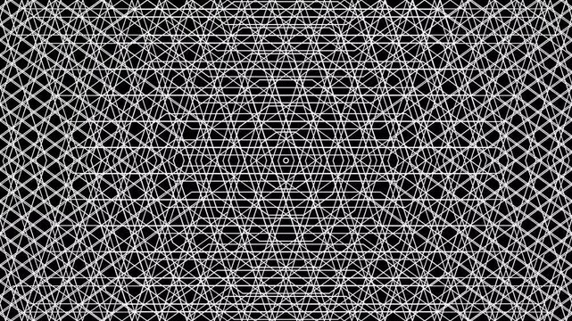 White intersecting lines pattern on black background.