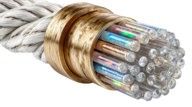 Fiber Optic Cable: The image depicts a detailed close-up of a fiber optic cable, highlighting the intricate network of individual strands within.
