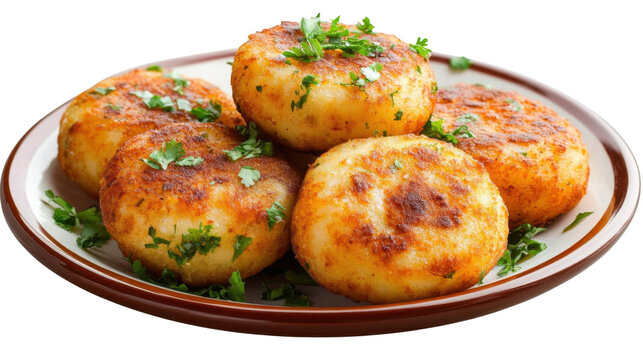 Aloo Tikki on a plate isolated on transparent png background.