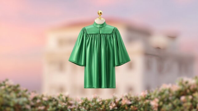 Green Graduation Gown Hanging Outdoors