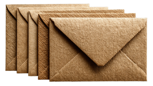 Kraft Envelopes: An organized collection of kraft paper envelopes, each radiating an inviting textural quality, capturing the essence of simplicity and sustainable style.