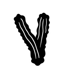 Minimalist black silhouette of churros on a white background