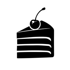 Minimalist black silhouette of Black Forest cake slice with chocolate layers and cherry garnish