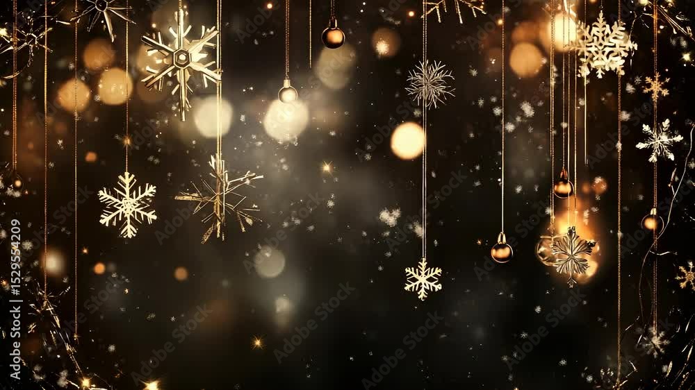 Poster elegant golden snowflakes and bokeh lights create a festive holiday background loop