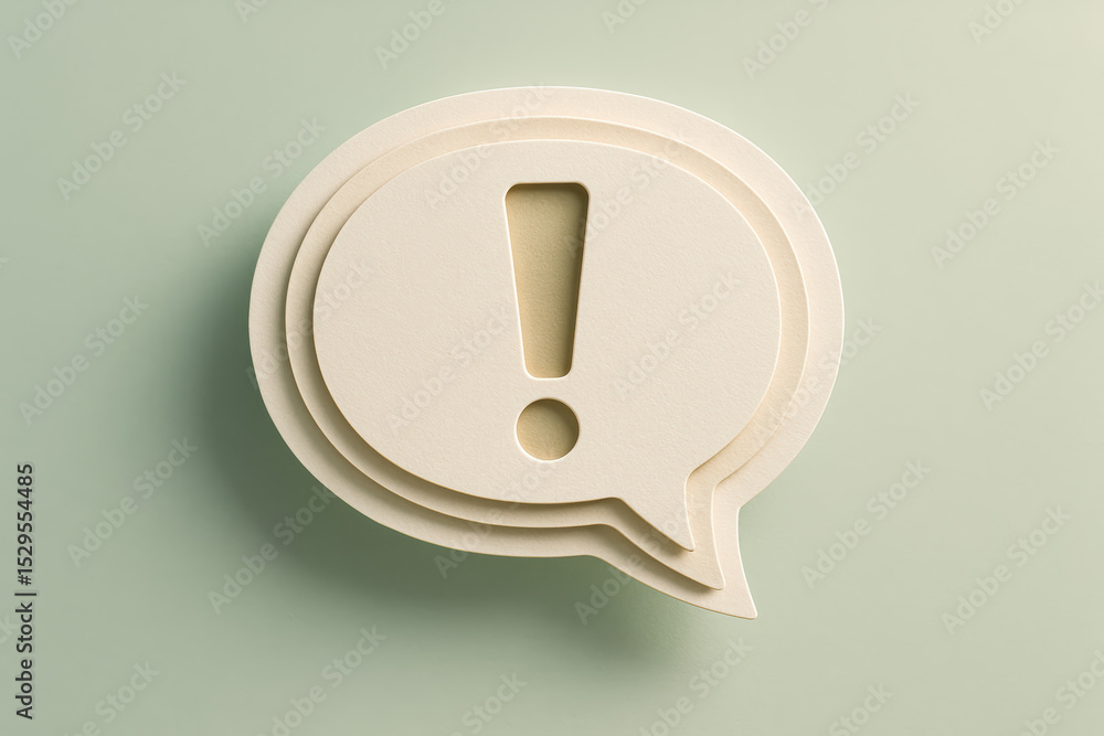 Poster a layered speech bubble featuring a prominent exclamation mark symbolizes urgency and attention repr