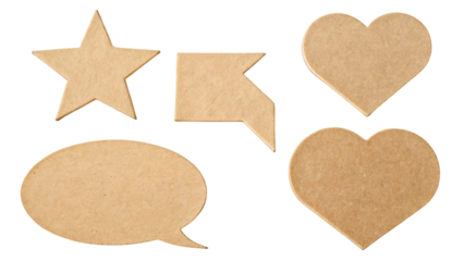 Handcut paper shape elements PNG pack including heart, star, and speech bubble cutouts