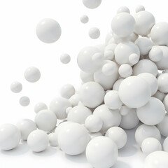 Group of White Spheres Different Sizes Arrangement Abstract