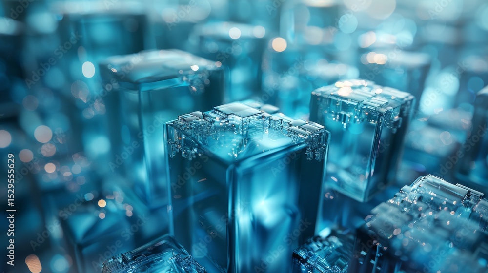 Aufkleber an intricate composition of shimmering blue ice cubes creates an abstract background that evokes fee