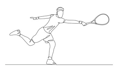 Continuous line drawing of man playing tennis tournament. Single line art of Sport and healthy lifestyle. Vector illustration editable stroke