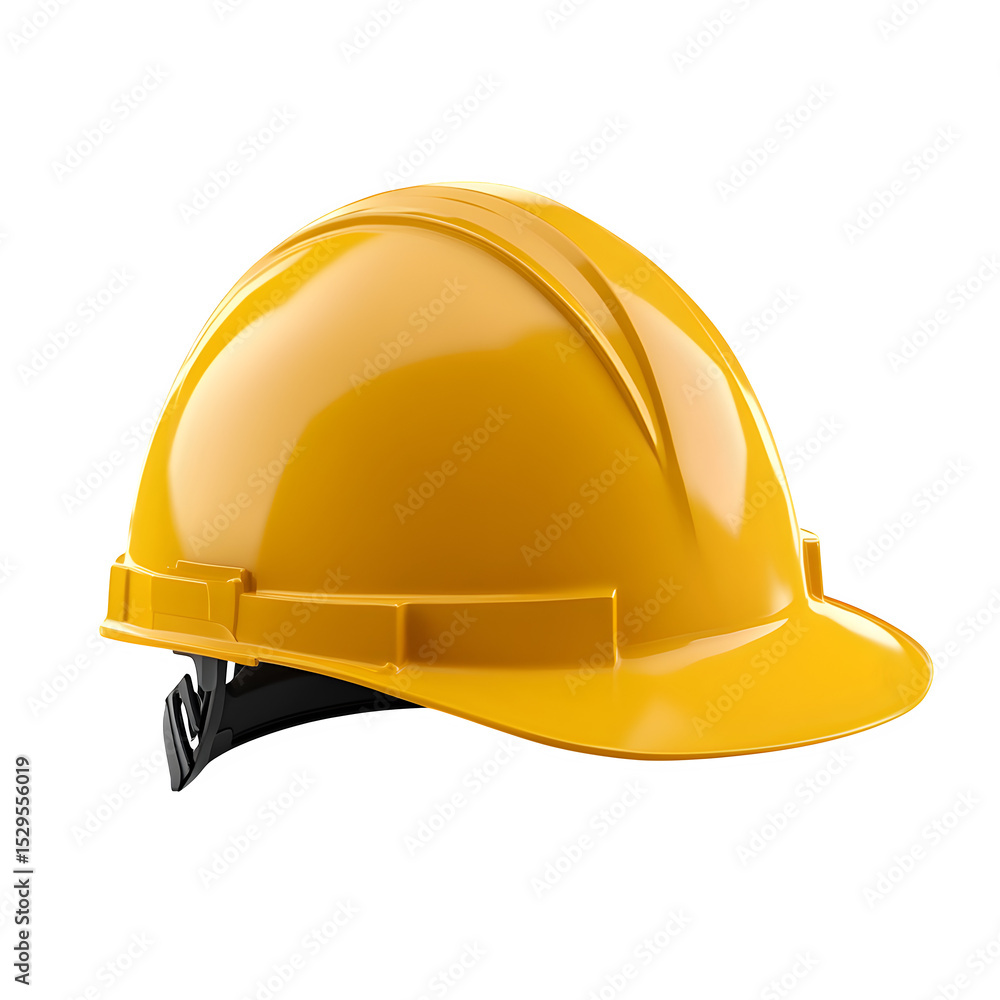 Poster a hyper-realistic construction safety helmet perfect side profile view isolated on pure white backgr