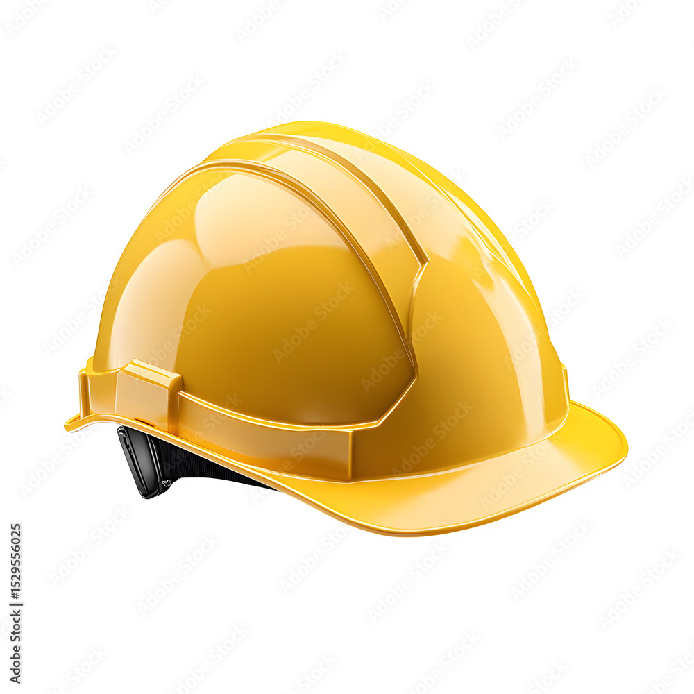Poster a hyper-realistic construction safety helmet perfect side profile view isolated on pure white backgr