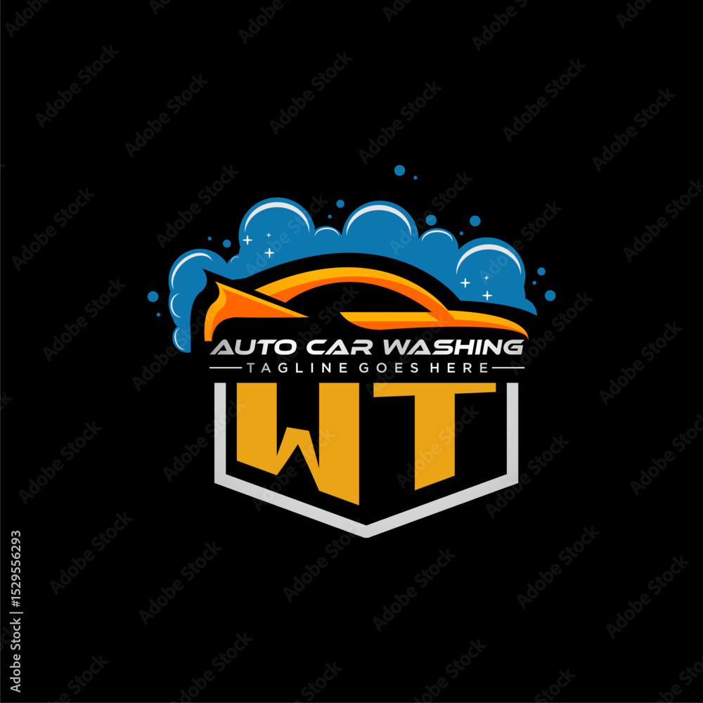 Poster wt initial monogram for carwash with car clean image design vector