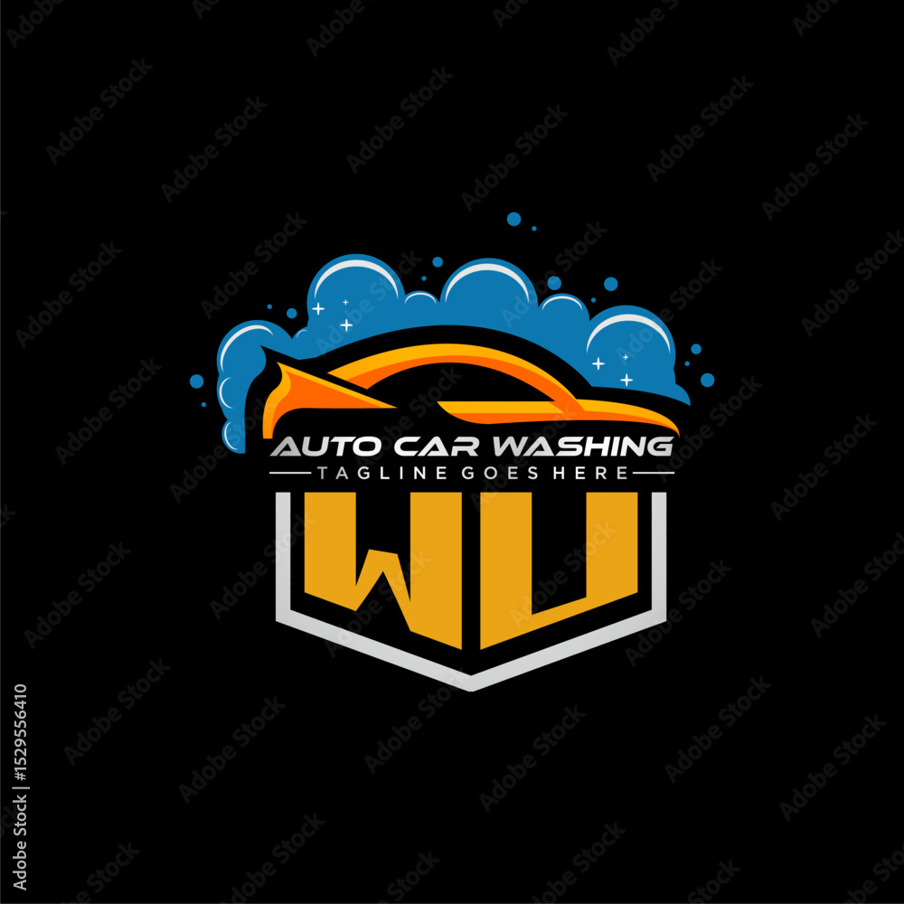 Poster wu initial monogram for carwash with car clean image design vector