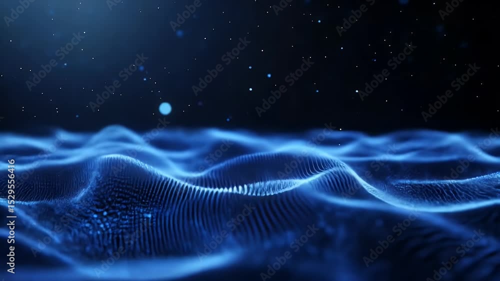 Aufkleber abstract wavy blue technology background with glowing particles dynamic visual art and modern graphi