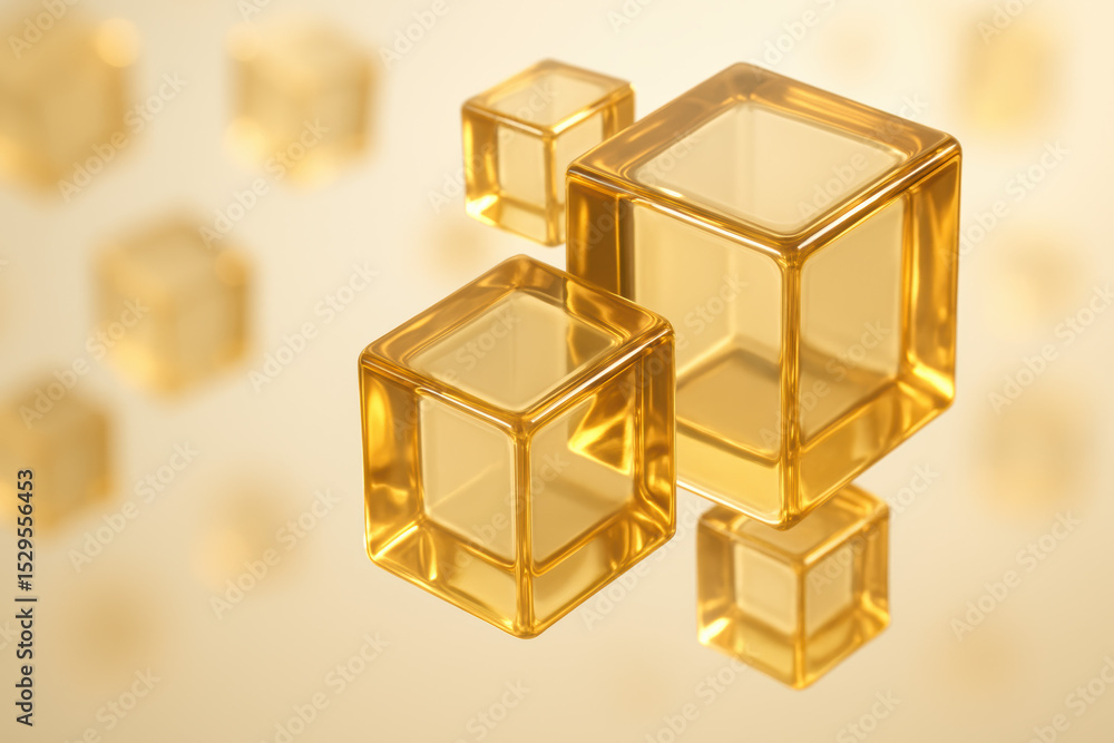 Poster transparent amber cubes float in harmony symbolizing clarity structure and progression within a clea