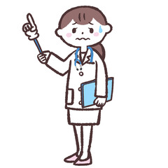 上を指し困っている女医のイラスト