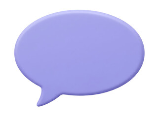 A 3D-style light violet speech bubble with a smooth, rounded shape and no text inside. Soft drop shadow, minimal design, isolated on a transparent background