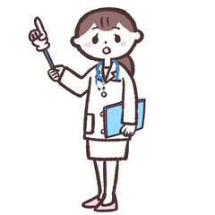 上を指し語り掛ける女医のイラスト