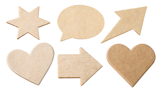 Handcut paper shape elements PNG pack including heart, star, and speech bubble cutouts