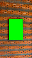 Green Screen Canvas: A framed green screen, mounted against a textured brick wall, presents an invitation for digital creativity. Explore the possibilities of layering, compositing.