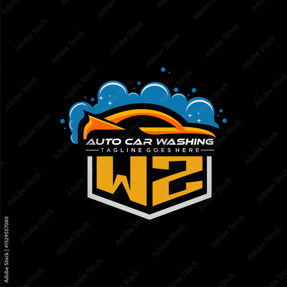 Aufkleber wz initial monogram for carwash with car clean image design vector