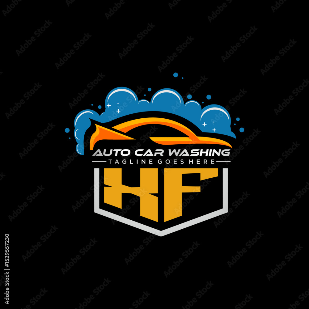 Poster xf initial monogram for carwash with car clean image design vector