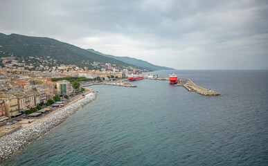 Aerial view of the Citadel of Bastia in the north of Corsica island - Genoese city overlooking the Mediterranean Sea