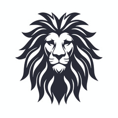Majestic lion head with a flowing mane is displayed in minimalist dark silhouette