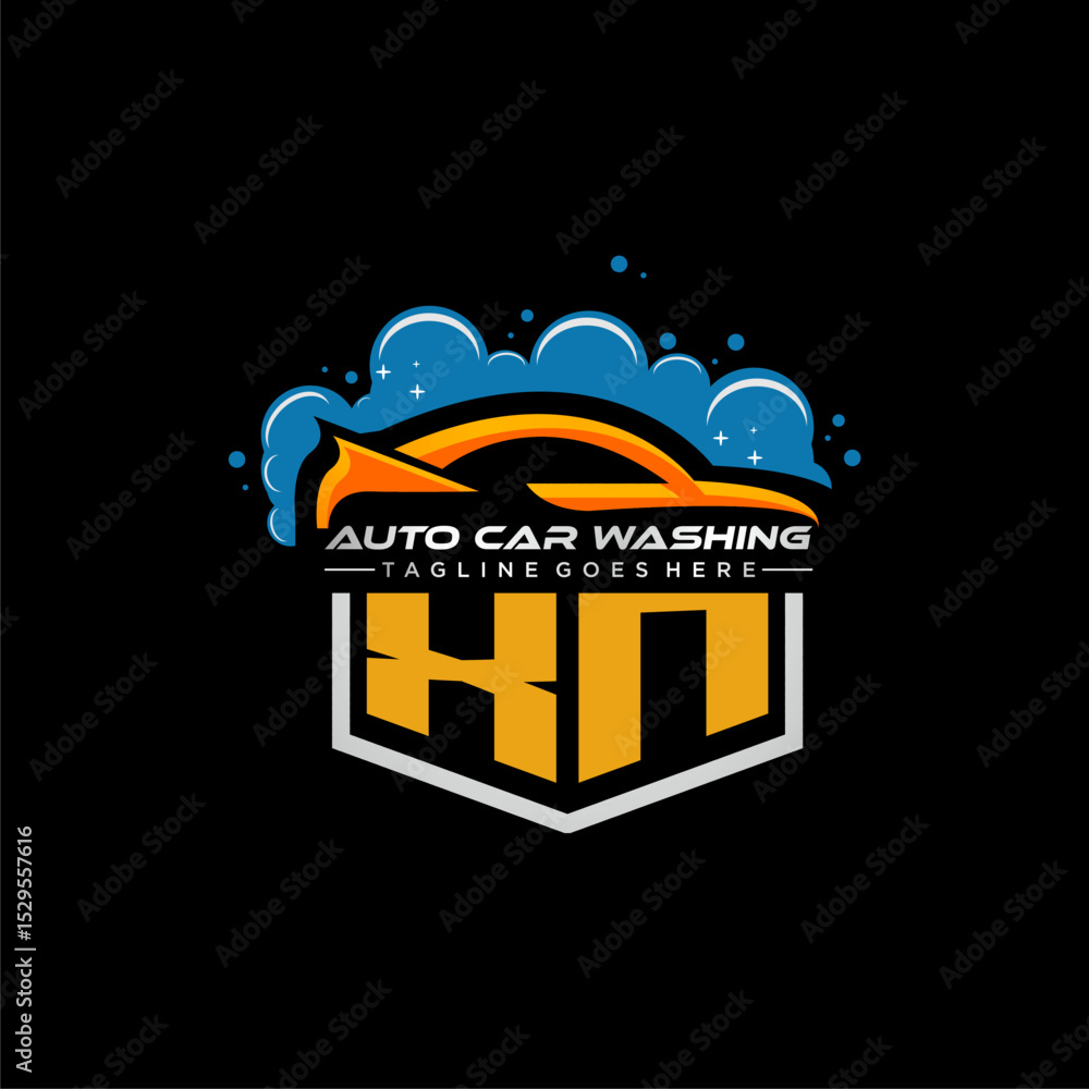 Poster xn initial monogram for carwash with car clean image design vector