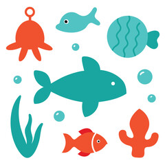 aquarium set of vector doodle icon on transparent background