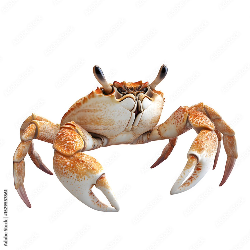 Poster a hyper-realistic cartoon crab perfect side profile with expressive eyes isolated on pure white back